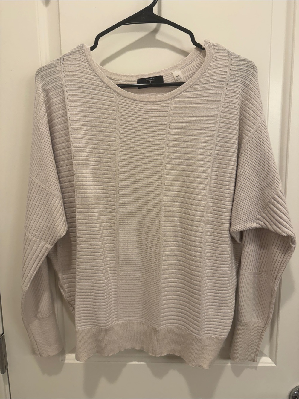 Tahari Light Cream Ribbed Crew Neck Sweater